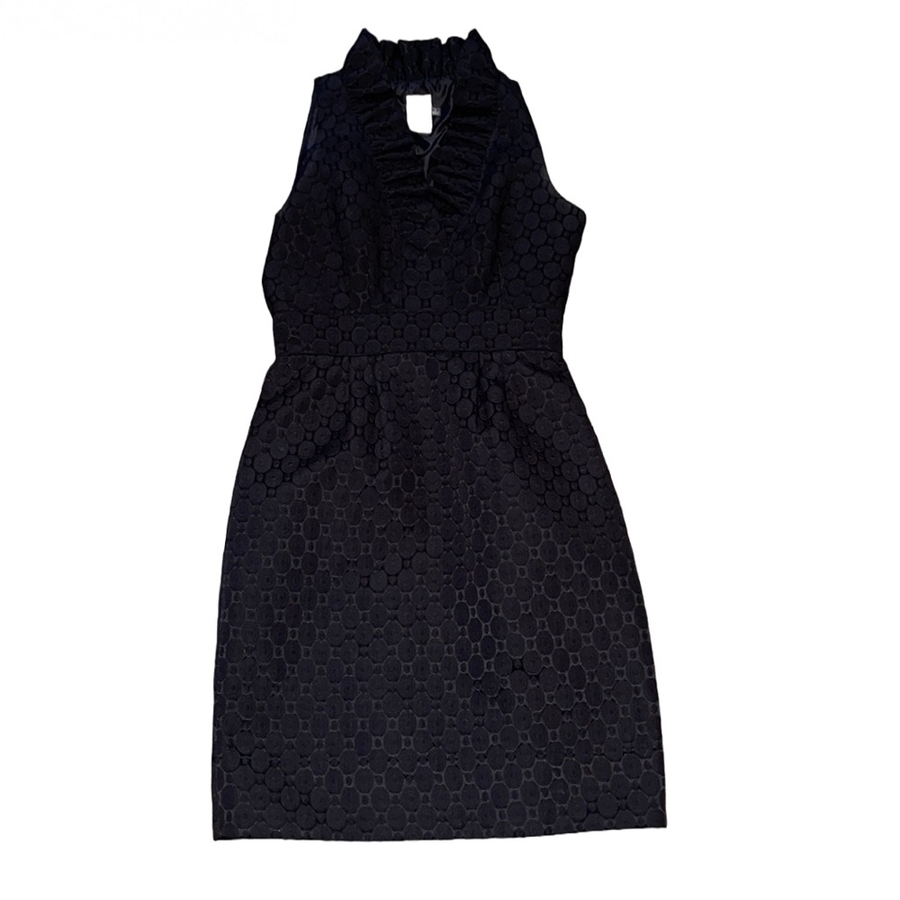 Taylor Sleeveless Size 2 Ruffle Neckline Sheath Cocktail Dress LBJ Black